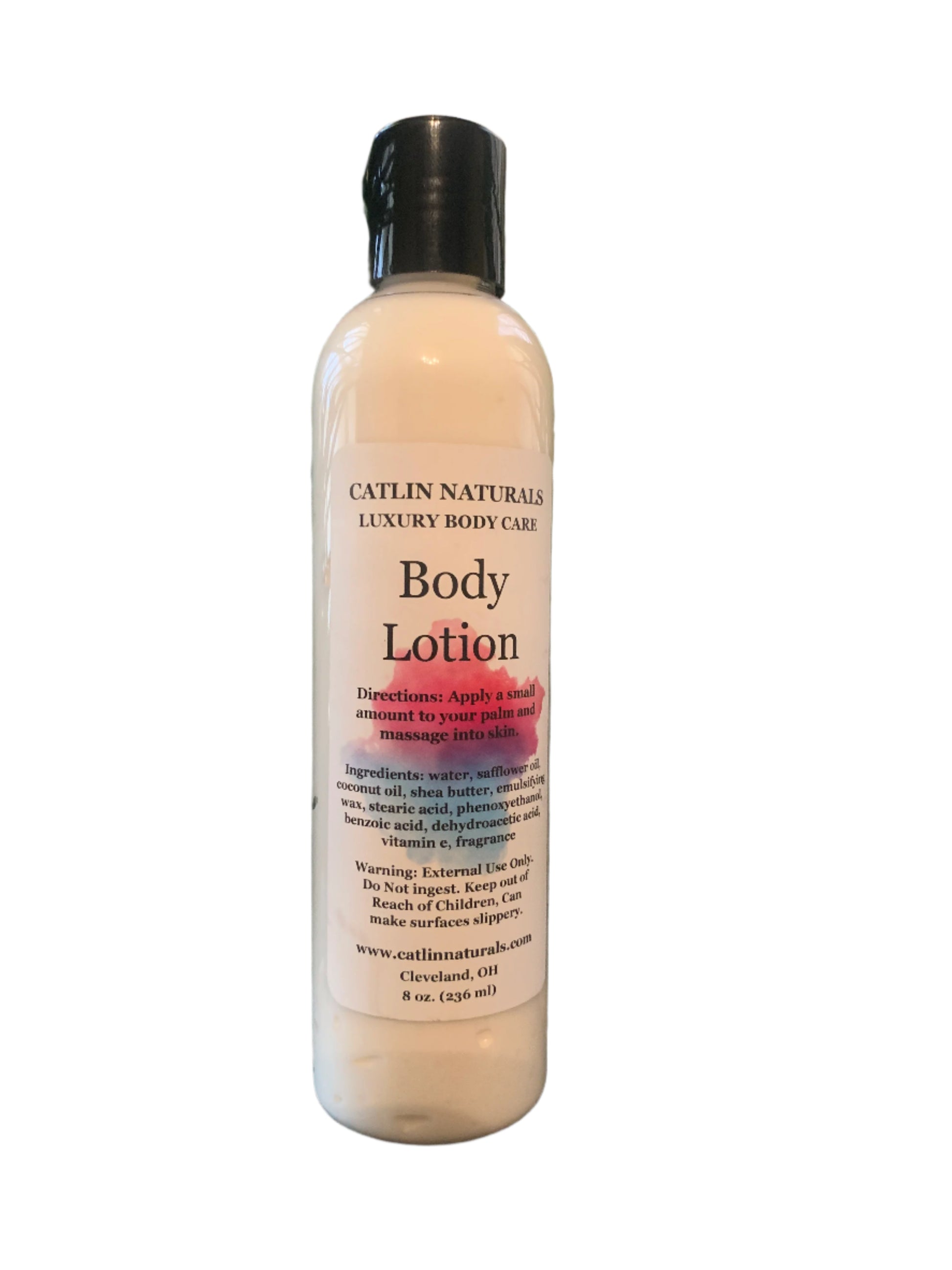 large clear bottle of lotion with black top