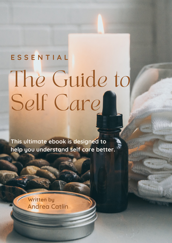 front page of e-book, picture of candles, rocks, small bottle  in bathroom relaxing spa like setting
